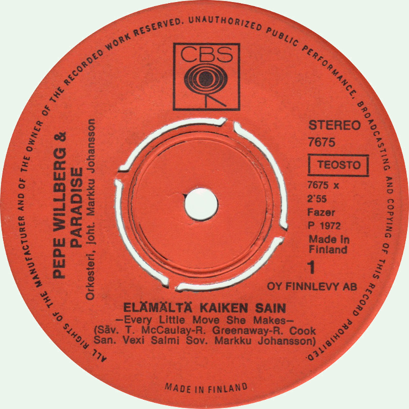 Elämältä kaiken sain -singlen etiketti